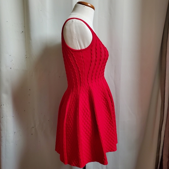 BEBE red cocktail a-line dress used once for a shoot. Lettuce stitching - Picture 4 of 12